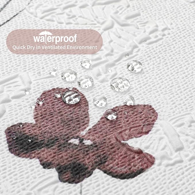 QiyI Watercolor Floral Shower Curtain, 3D Embossed Butterflies Pink Brown Flower Bathroom Curtain, Minimalist White Cloth Bath Curtain, Waterproof Fabric Textured Shower Curtain Set with Hooks, 72x72