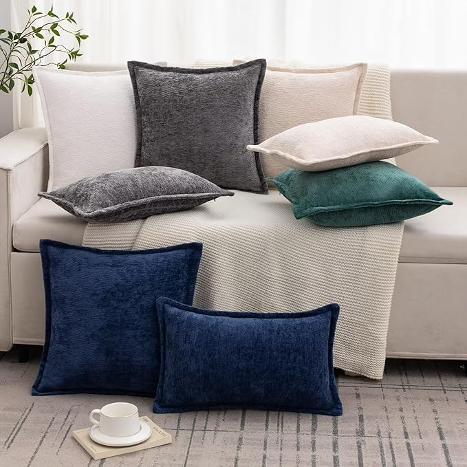 Green Decorative Throw Pillow Covers 26x26 Inch Set of 2 Cozy Soild Chenille Cushion Cases Soft Textured Square Couch Pillows Cover Boho Accent Farmhouse Pillowcases for Sofa Bed
