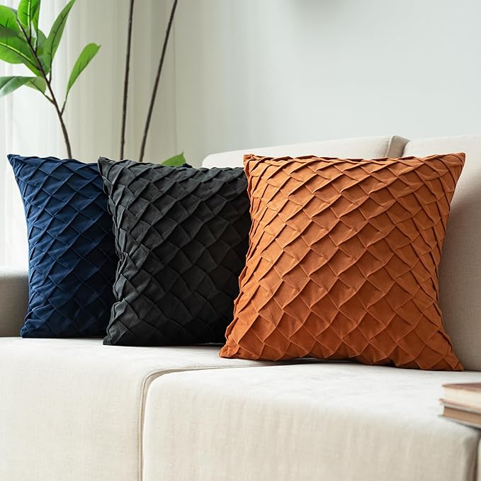 Velvet Decorative Throw Pillow Covers Set of 2, 18x18 Inch Soft Modern Weave Cushion Case, Farmhouse Home Decor Pillowcase for Sofa Living Room Couch Bed Orange
