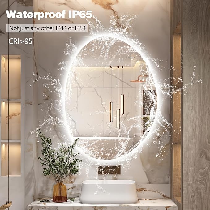 Niccy Irregular LED Bathroom Mirror, 30"x40" Asymmetrical Backlit Vanity Wall Mirrors, Frameless Lighted Mirrors for Bedroom, Living Room, Modern Smart-Mirror with Anti-Fog, Dimmable, Memory Function