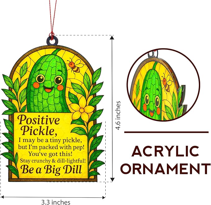 Christmas Ornament Positive Quotes for Pickle Gifts for Women, Men – Inspirational Suncatcher with Uplifting Quote, Emotional Support Gift for Mom, Teacher, Friend – Birthday, Christmas