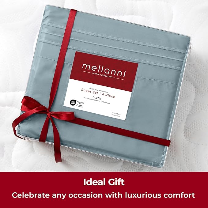 Mellanni Twin Sheets Set - 3 PC Iconic Collection Bedding - Hotel Luxury, Extra Soft, Cooling Bed Sheets - Wrinkle, Fade, Stain Resistant (Twin, Spa Blue)