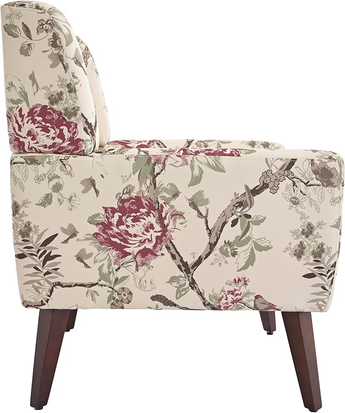 UIXE Floral Accent Chair, Modern Upholstered Armchair in Fabric for Living Room, Comfy Club Arm Chairs Single Sofa Button Tufted Bedroom Reading Seat - Pattern Floral, Set of 1