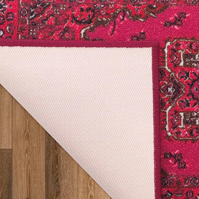 Antep Rugs Alfombras Oriental Traditional 2x10 Non-Skid (Non-Slip) Low Profile Pile Rubber Backing Indoor Runner Rugs (Pink, 2' x 10')