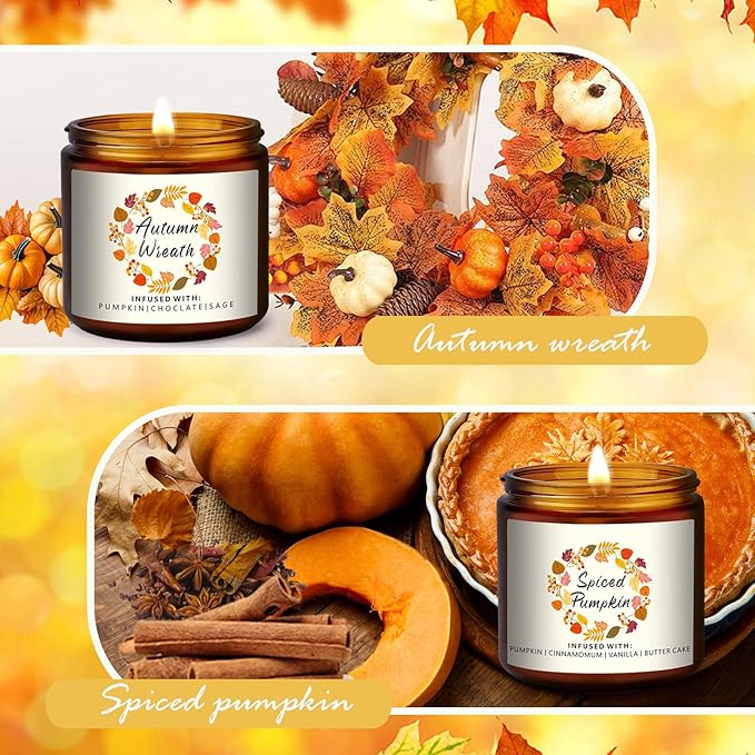 Fall Candle Gifts Set,6 Pack Scented Candles for Home Decor- Autumn Scent of Berry,Sugared Lemon,Spiced Apple,FIG Pumpkin,Cinnamon,Autumn Decorations for Home, Fall Candle Gifts Basket for Women