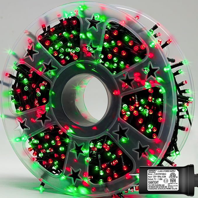 YEGUO 165ft 500 LED Christmas Lights Outdoor Waterproof, Red and Green String Lights Plug in, Green Wire Twinkle Tree Lights Indoor with Timer Memory 8 Modes
