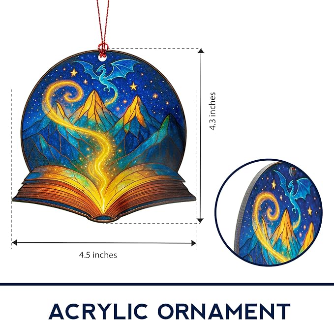 Book Ornament, acotar Gifts for Women, Book Ornaments for Christmas Tree, Book Lover, Acotar Merch, Xmas Ornament 2025, Suncatcher Effect Stained Glass Window Hanging, car Hanging Accessories