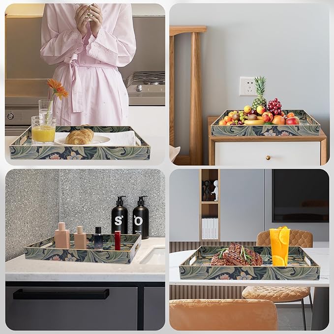 Coffee Table Trays for Living Room Serving Tray with Handles, Modern Large Tray for Ottoman Coffee Table