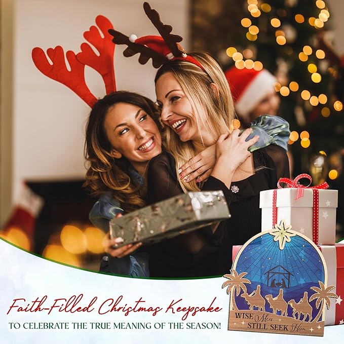 FLAGWIX Christian Gifts for Women Men - Suncatcher Christmas Ornaments 2025 - Spiritual Religious Gifts for Women Mom, Nativity Ornaments Christmas Decorations, Three Wise Men Christian Ornament
