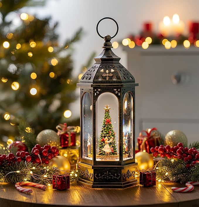 12.8'' Rotating Nutcracker Suite Scene Musical Lighted Christmas Tree Snow Globe Water Lantern with Swirling Glitter Decoration