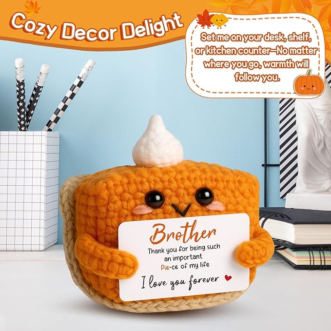 Thank You Gifts for Brother from Sister Brother, Mini Crochet Pumpkin Pie Plush Birthday Presents for Men Friends Presents, Halloween Thanksgiving Christmas Stocking Stuffer Emotional Small Decor