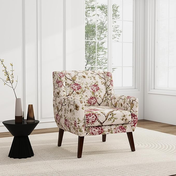UIXE Floral Accent Chair, Modern Upholstered Armchair in Fabric for Living Room, Comfy Club Arm Chairs Single Sofa Button Tufted Bedroom Reading Seat - Pattern Floral, Set of 1