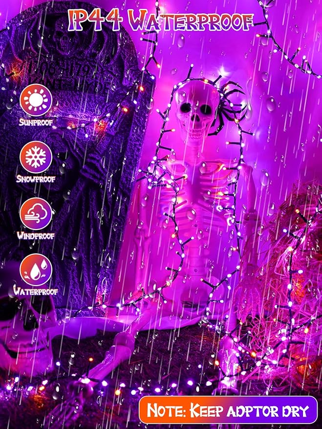 33FT 800 LED Halloween Slow Twinkle Cluster Lights, Firecracker Fairy Lights with 15 Modes & Timer Function, Waterproof String Lights for Indoor Outdoor Tree Halloween Decorations, Orange and Purple