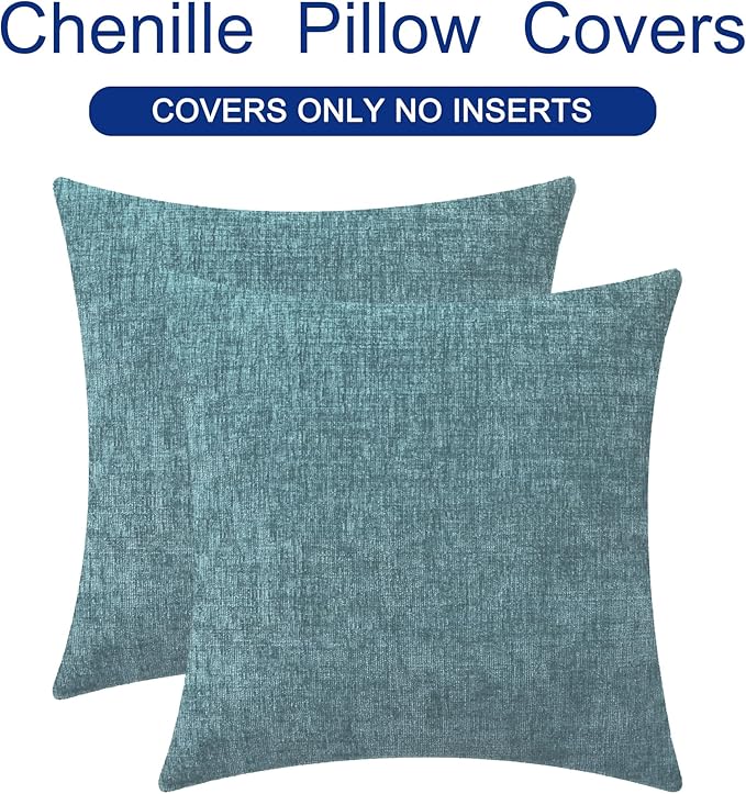 CaliTime Throw Pillow Covers Decorative 16 X 16 Inches Pack of 2 Cozy Chenille Cushion Cases for Couch Sofa Bed Living Room Home Smoke Blue