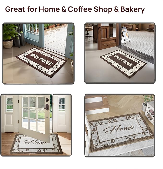 20"x32" Thick Entryway Indoor Mat, Dirt Trapping Door Mat, Americana Feel Hooked Rug, Heavy Duty Door Mat Outside Entrance, Shoe Scraper, Welcome Mat for Front & Back Door, Beige