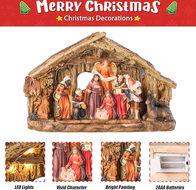 Nativity Sets 7 Inch Christmas Village Nativity Scene Indoor Manger Scene Christmas Village Xmas Tabletop Decorations Holiday Displays