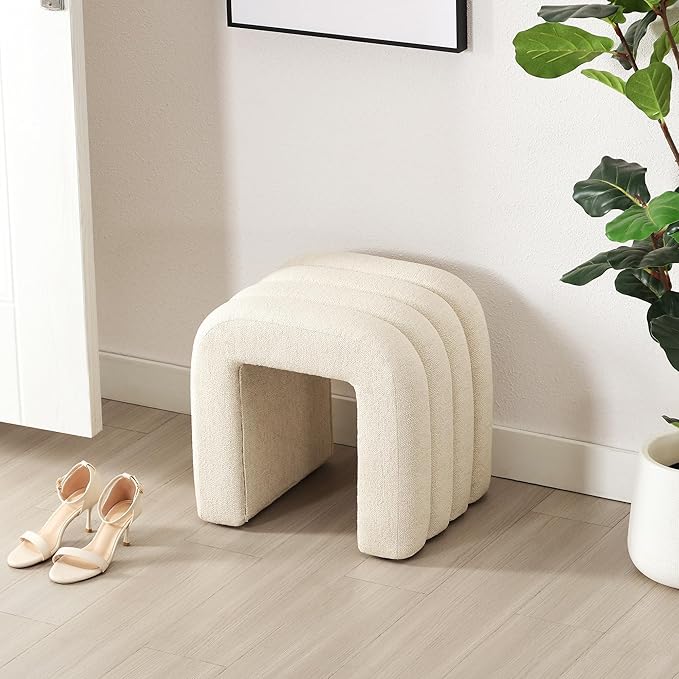 Multi-Functional Ottoman Stool, Footrest for Couch, Modern Vanity Stool for Make-up Room, Living Room and Entryway, Small Cute Footstool (Beige Linen)