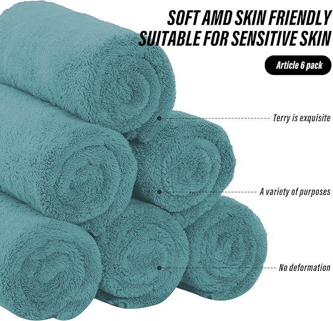 MOONQUEEN 6 Pack Premium Hand Towels - Quick Drying - Microfiber Coral Velvet Highly Absorbent Towels - Multipurpose Use as Hotel, Bathroom, Shower, Spa, Hand Towel 16 x 28 inches (Teal)