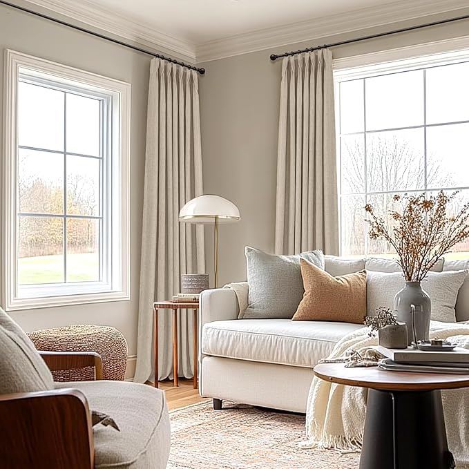 100% Blackout Shield Linen Look Textured Pinch Pleated Curtains Blackout Drapes 102 Inch Long 2 Panels Set, Faux Linen Blackout Curtains for Bedroom & Living Room, 40" W x 102" L, Oatmeal