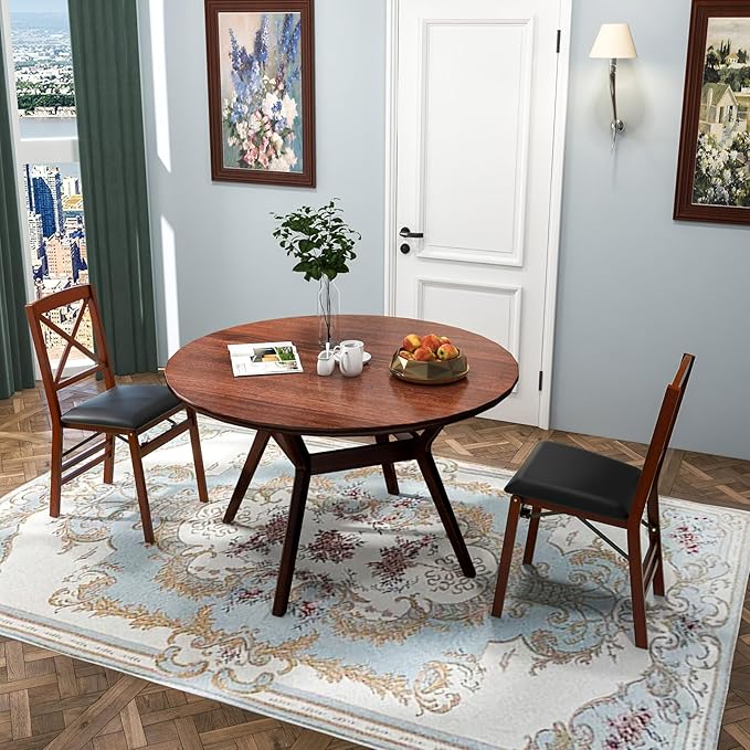 COSTWAY Folding Dining Chairs Set of 2, Upholstered Wooden Dining Room Chairs with X-Shaped Back, 400LBS Capacity and Solid Wood Frame for Kitchen Apartment (Brown & Black)