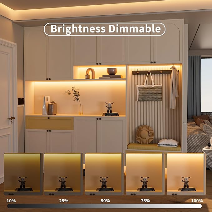 MIWISE COB LED Strip Light 32.8ft/10m,CRI 90+ Warm White 2700K High Lumen Dimmable Super Bright Flexible DC24V LED Tape Light with Controller/Dimmer,for Cabinet Home Office DIY Lighting Projects