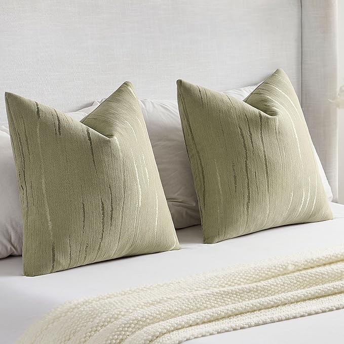 FUTEI Olive Green Chenille Decorative Throw Pillow Covers 22x22 Inch Set of 2,Soft Embossed Striped Textured Cushion Case,Modern Home Decor for Couch Bed Living Room