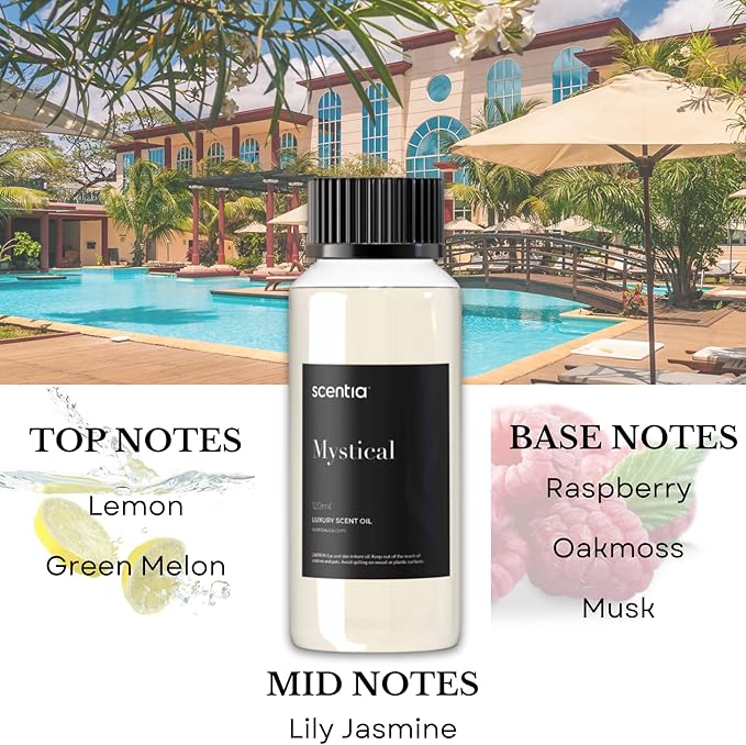 Scentia Hotel Diffuser Oil Inspired by The Wynn, Las Vegas Hotel - 120 mL 4.06 fl oz - Essential Oil Blend Melon, Raspberry, Lily, Jasmine & Lemon for Aromatherapy Diffusers - Mystical