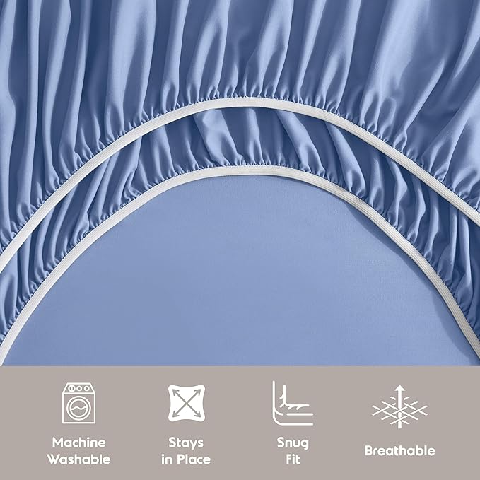 Nestl Extra Deep King Sheet Set - 6 Piece Breathable & Cooling Sheets - Hotel Luxury Bedding Set w/18-24 Inch Deep Pockets - Easy & Secure Fit - Super Soft, Wrinkle Free & Comfy - Calm Blue