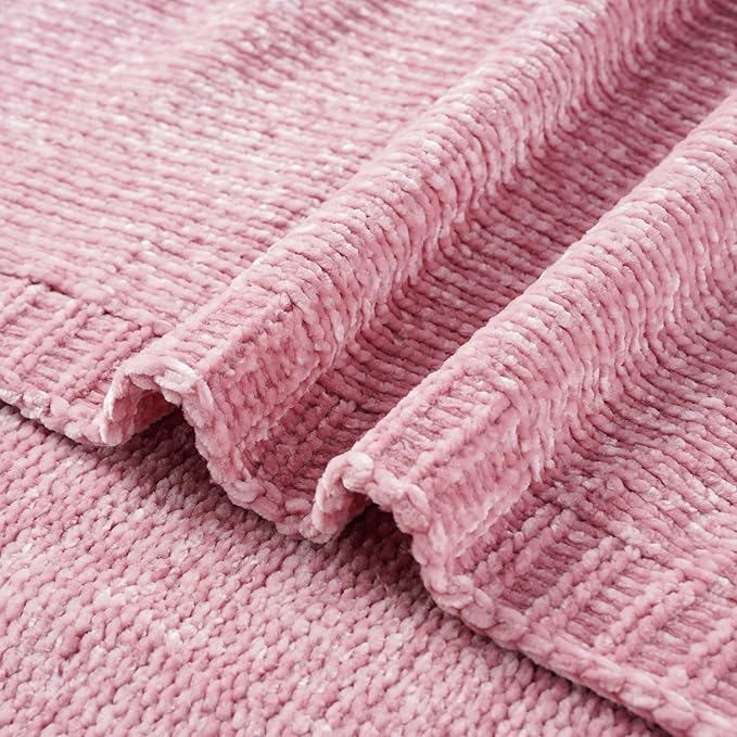 BATTILO HOME Chenille Throw Blanket for Couch, Pink Blanket Throw Chenille Knitted Blankets for Home Decor, Super Soft Blush Pink Throws for Bed Sofa Living Room, 51"x67"