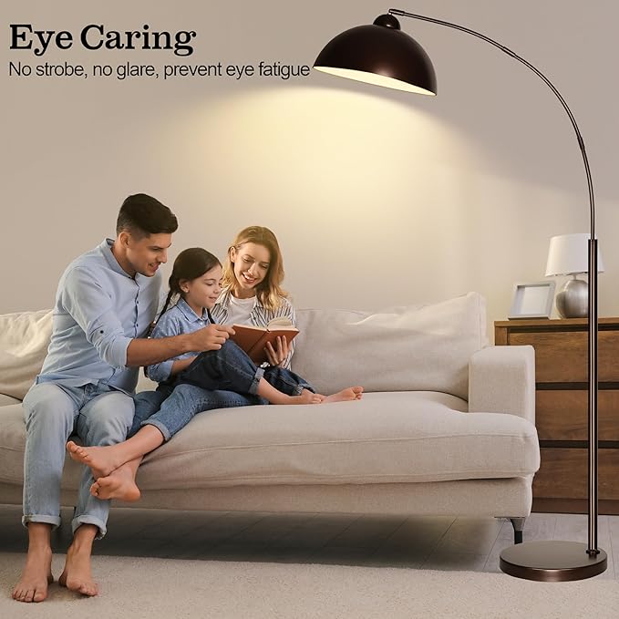 Arc Floor Lamp with Remote Control and Adjustable Light Bulb——Arched Tall Lamp for Living Room, Bedroom and Reading,Ideal Choice for Home Decor(Brown)