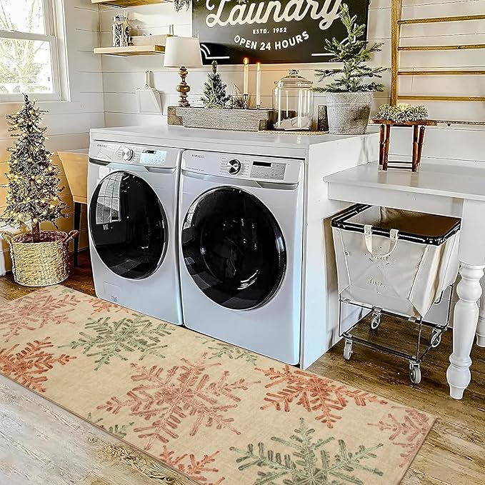 Lahome Snowflake Kitchen Runner - 2x6 Washable Rug Runner Carpet Runners for Hallway 6ft Non Skid, Soft Ultra-Thin Bathroom Runner Rugs for Hallway Laundry Bedroom (2x6ft,Multi)