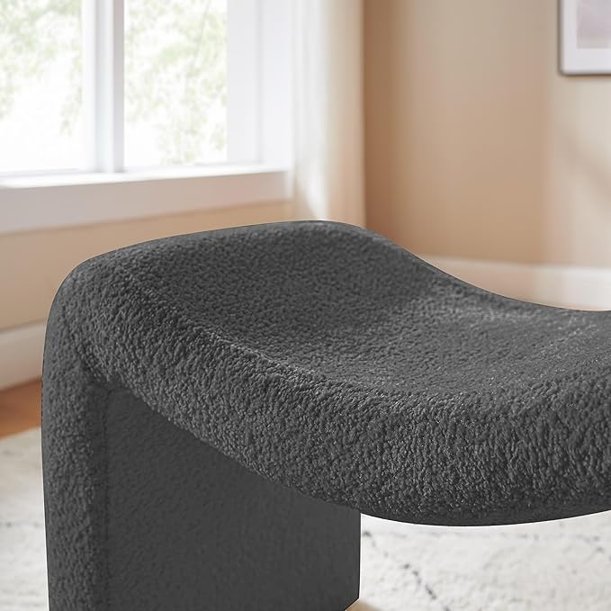 Modern Boucle Ottoman, Vanity Stool Chair, Foot Stool with Wooden Legs Sofa Bench Footstool Extra Seat for Vanity, Makeup Room, Living Room, Entryway, Set 2, Grey