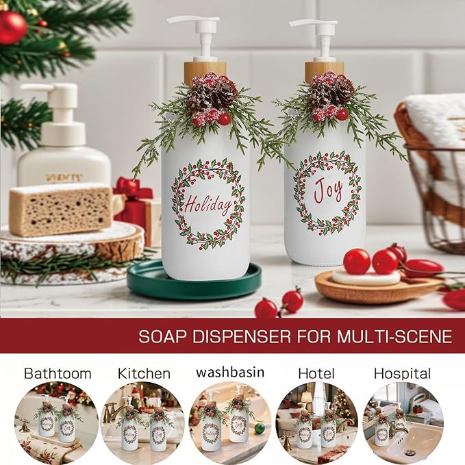 Christmas Soap Dispenser,Christmas Decoration Bathroom Hand Soap Dispenser and Christmas Kitchen Decor,Cute Christmas Soap Pump for Farmhouse Indoor Christmas Bathroom Decor(2 Pack)