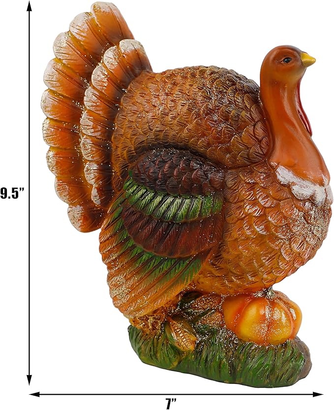 winemana Thanksgiving Table Decorations Resin Turkey with Pumpkin, Hand-Painted Fall Figurine Centerpiece for Home Kitchen Office Harvest Day Decor