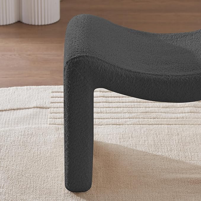 Modern Boucle Ottoman, Vanity Stool Chair, Foot Stool with Wooden Legs Sofa Bench Footstool Extra Seat for Vanity, Makeup Room, Living Room, Entryway, Set 2, Grey