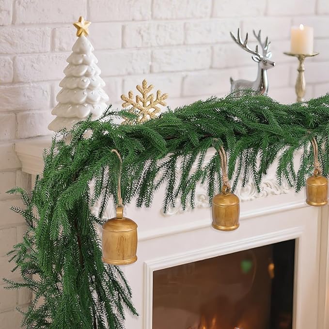 2 Pcs 9 Ft Artificial Norfolk Pine Garlands, Realistic Christmas Pine Garland Faux Winter Greenery for Holiday Table Centerpiece, Mantel, Wall, Indoor, Outdoor Christmas Decor (2, 9 Ft)