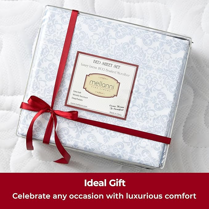 Mellanni Twin Sheets Set - 3 PC Iconic Collection Bedding - Hotel Luxury, Extra Soft, Cooling Bed Sheets - Wrinkle, Fade, Stain Resistant (Twin, Laced Sky Blue)