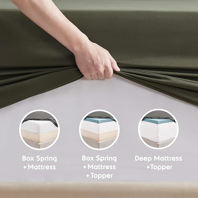 Nestl Extra Deep Queen Sheet Set - 6 Piece Breathable & Cooling Sheets - Hotel Luxury Bedding Set w/18-24 Inch Deep Pockets - Easy & Secure Fit - Super Soft, Wrinkle Free & Comfy - Olive Green