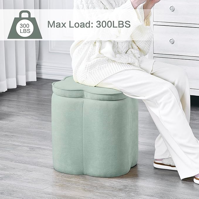 Crestview Collection Foot Rest Ottoman with Storage,Chenille Fabric Flower Ottoman for Living Room, Vanity Stool for Bedroom,Floor Pouf for Home Decor,Seafoam Green,18 inches
