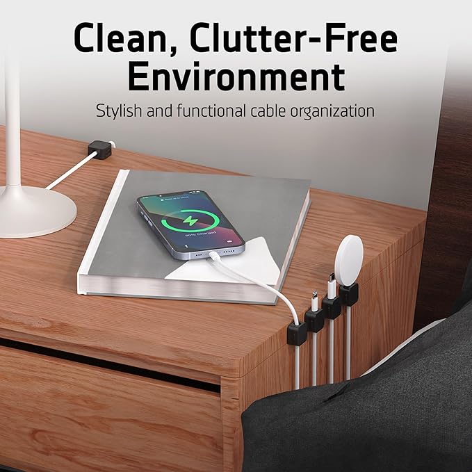 6 Pack Self Adhesive Mangetic Cable Clips, Cable Mangement, Cord Holder, Organizer for Desk, Wall, PC, Phone, Office, USB, Ethernet, Power Cords, Black, FILTERGUARIAN