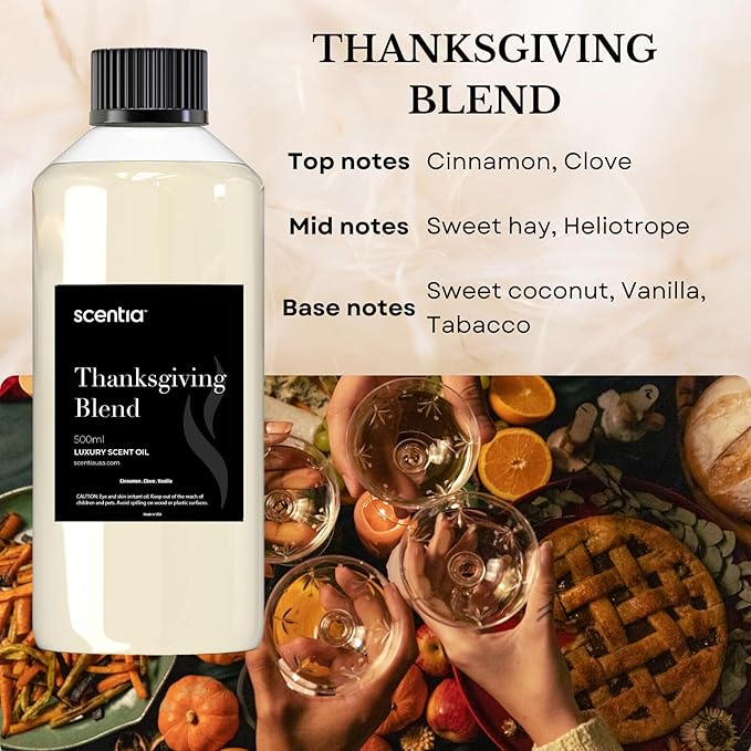 Scentia Thanksgiving Blend Essential Oil – 500ml Premium Holiday Diffuser Oil with Cinnamon, Clove, Vanilla & Coconut | Bulk Aromatherapy for Homes, Spas, Hotels & DIY Crafts