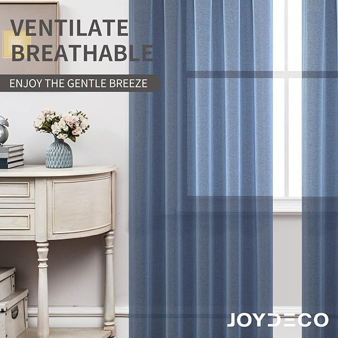 Joydeco Blue Sheer Curtains 63 Inch Length 2 Panels Set, Rod Pocket Long Sheer Curtains for Window Bedroom Living Room, Lightweight Semi Drape Panels for Yard Patio (54x63 inch, Navy Blue)