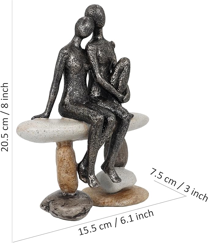 Romantic Couple Figurines Sculpture – Abstract Couple Sculpture on Stone Bench, Modern Home Decor Statue, Unique for Couple