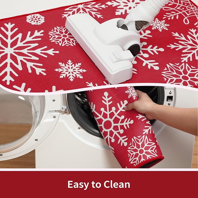 CAROMIO Christmas Kitchen Rugs and Mats Non-Slip Skid Washable Runner Rug Set of 2 PCS Xmas Holiday Decor Runner Rug in Front of Sink Super Absorbent Kitchen Mat, 17"x29"+17"x47"