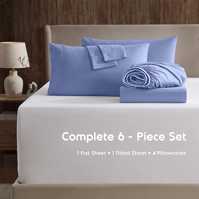 Nestl Extra Deep King Sheet Set - 6 Piece Breathable & Cooling Sheets - Hotel Luxury Bedding Set w/18-24 Inch Deep Pockets - Easy & Secure Fit - Super Soft, Wrinkle Free & Comfy - Calm Blue