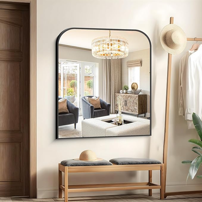 Bathroom Mirror, 36x40 inch Large Black Rectangle Wall Mounted Mirror with Thin Frame, Bathroom Vanity Mirrors for Over Sink, Entryway, Living Room, Bedroom