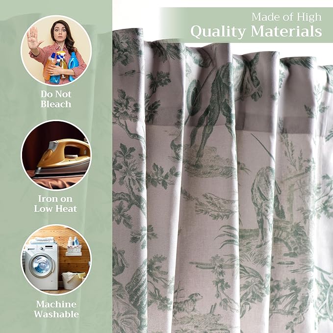 Maison d' Hermine Curtains for living room 100% Cotton 108 inch length One Panel Light Filtering Toile Curtains for Bedroom Windows with rod and loop Pockets (The Miller Antique Green, 50"W x 108"L)