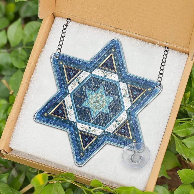 Star of David Suncatchers for Windows - Jewish Ornaments, Personalized Hanukkah Ornaments for Tree, Christmas Stained Glass Suncatcher, Hanukkah Gifts for Women Men