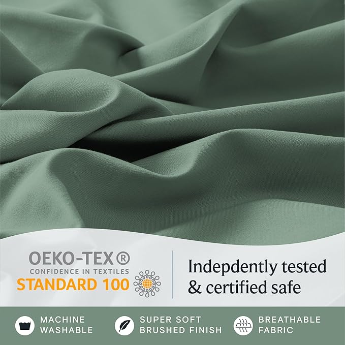 LuxClub 4 PC Queen Sheet Set, Breathable Luxury Bed Sheets, Deep Pockets Wrinkle Free Cooling Sheets Machine Washable Hotel Bedding Silky Soft - Tree Moss Green Queen