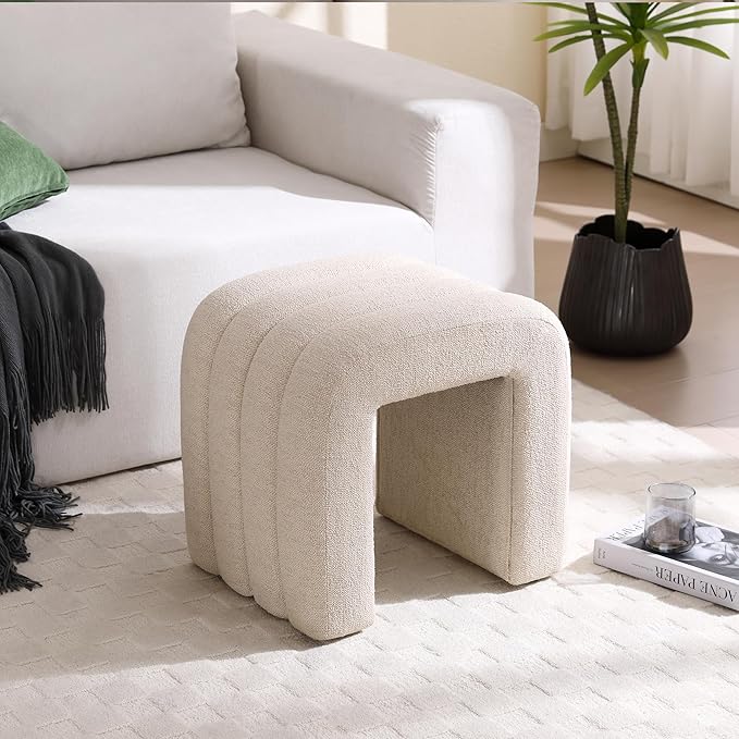 Multi-Functional Ottoman Stool Set of 2, Footrest for Couch, Modern Vanity Stool for Make-up Room, Living Room and Entryway, Small Cute Footstool (Beige Linen)